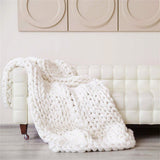 Chunky Knit Blanket Hand Made Bedroom Sofa Home Decor