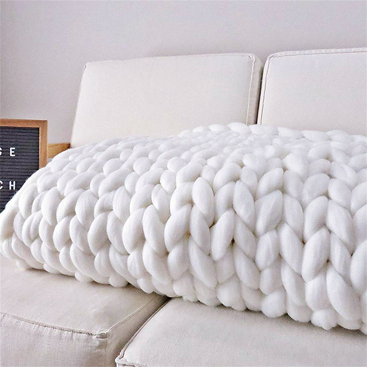 Chunky Knit Blanket Hand Made Bedroom Sofa Home Decor