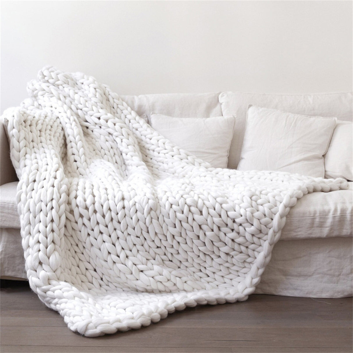 Chunky Knit Blanket Hand Made Bedroom Sofa Home Decor