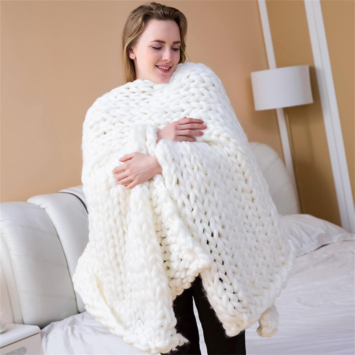 Chunky Knit Blanket Hand Made Bedroom Sofa Home Decor