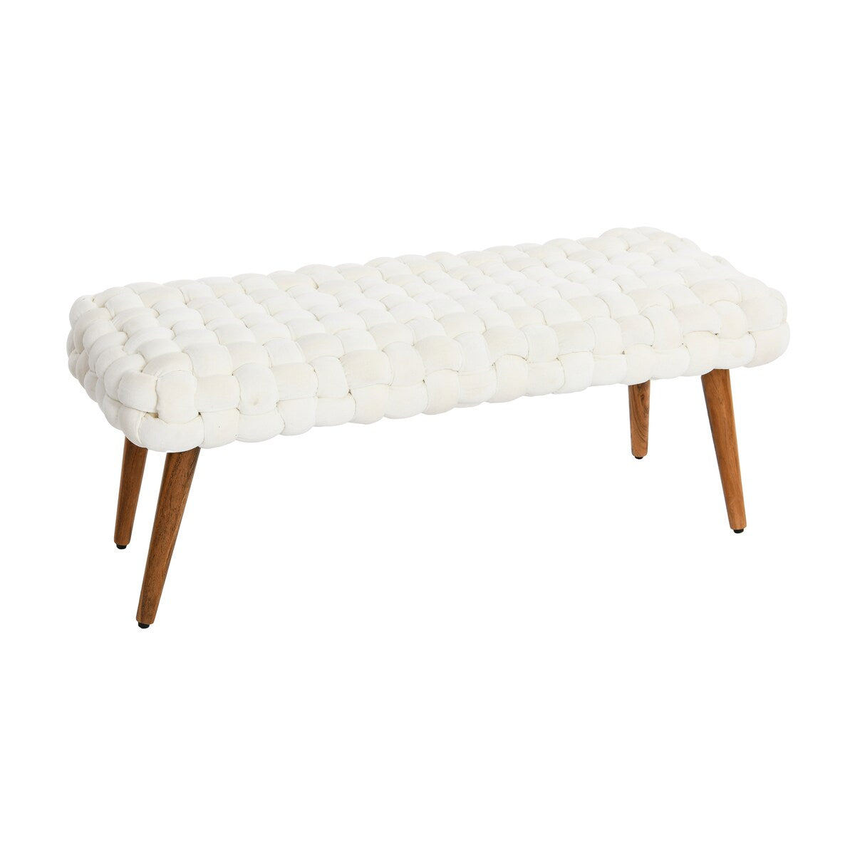 Chunky Woven Velvet Entryway Bench with Wood Legs