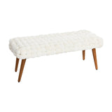 Chunky Woven Velvet Entryway Bench with Wood Legs