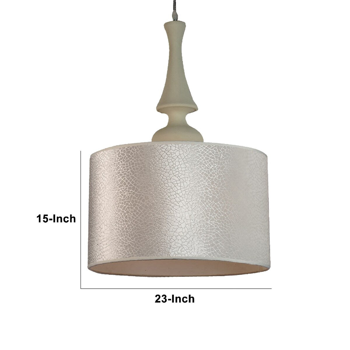 Cid 23 Inch Metal Hanging Pendant Chandelier Light, Round Lampshade, Beige