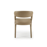 Cid Taya 24 Inch Dining Chair, Carved Back, Tapered Legs, Tan Faux Leather