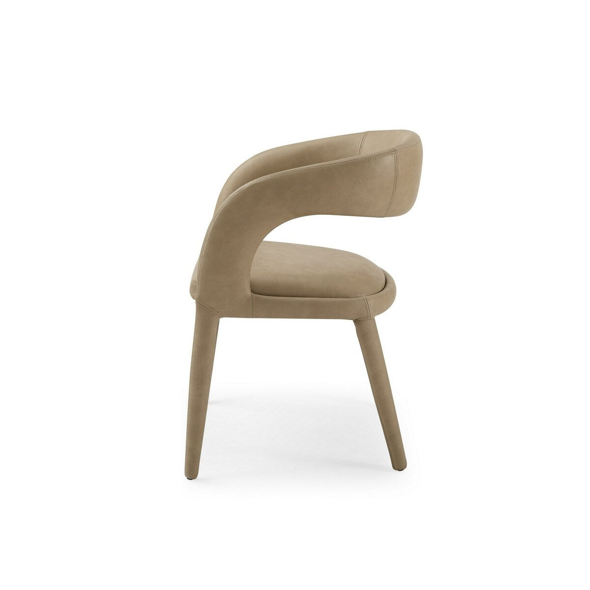 Cid Taya 24 Inch Dining Chair, Carved Back, Tapered Legs, Tan Faux Leather