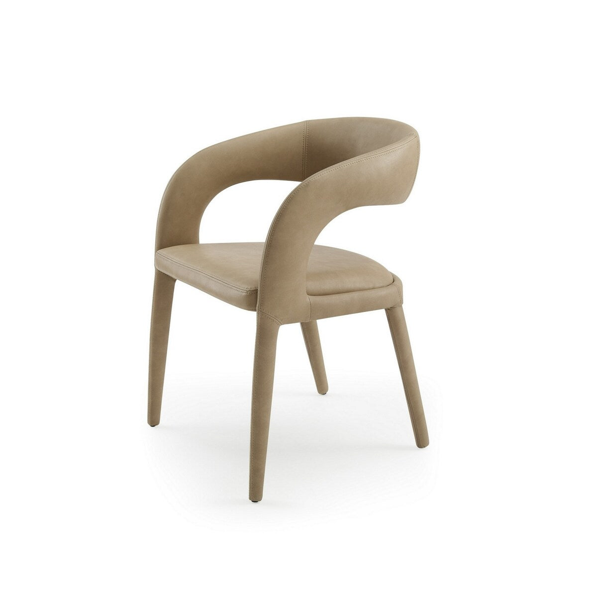 Cid Taya 24 Inch Dining Chair, Carved Back, Tapered Legs, Tan Faux Leather