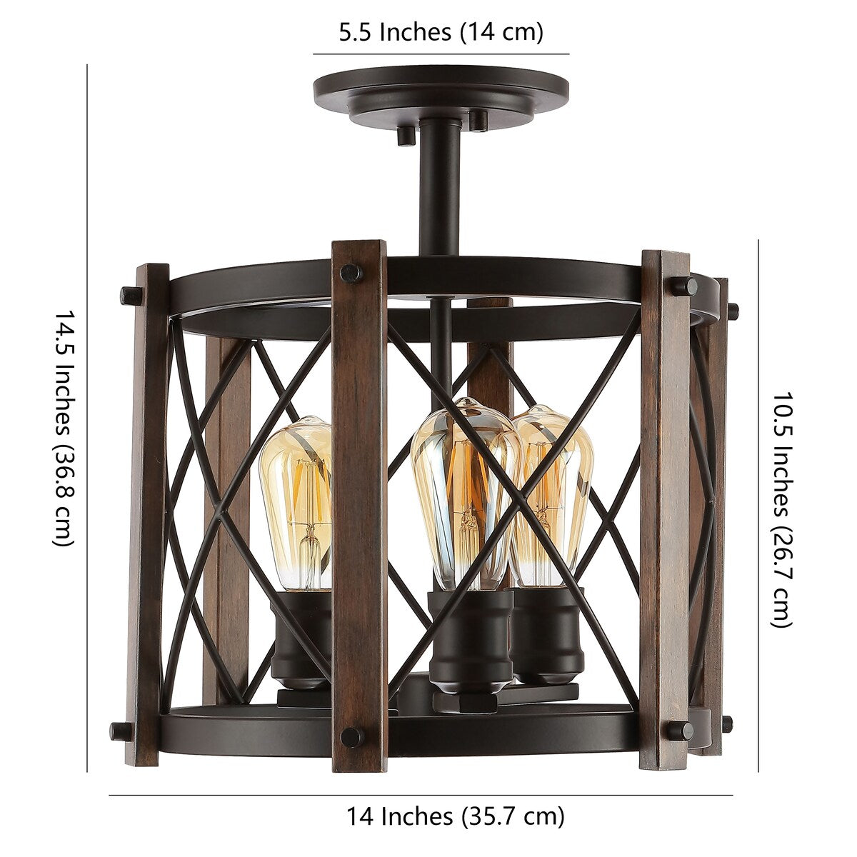 Ciel 14" 3-Light Iron Rustic Farmhouse LED Flush Mount, Brown/Oil Rubbed Bronze by JONATHAN Y