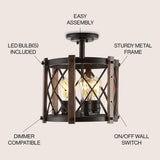 Ciel 14" 3-Light Iron Rustic Farmhouse LED Flush Mount, Brown/Oil Rubbed Bronze by JONATHAN Y