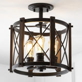 Ciel 14" 3-Light Iron Rustic Farmhouse LED Flush Mount, Brown/Oil Rubbed Bronze by JONATHAN Y