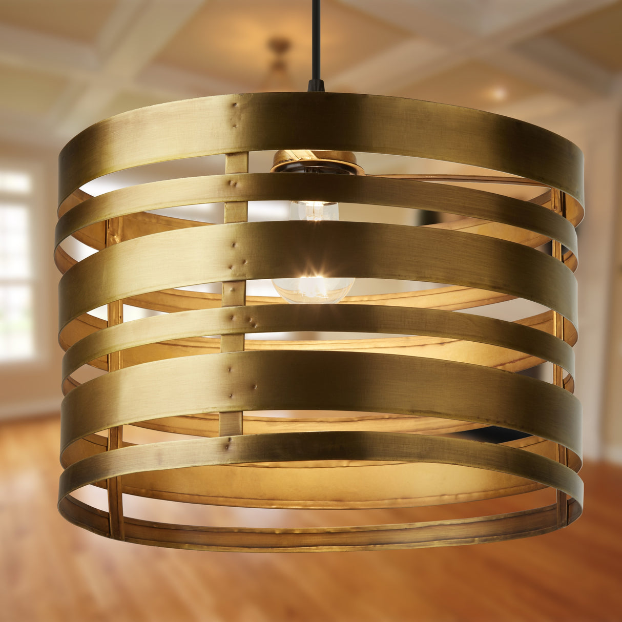 Ciel River of Goods Gold Metal 14-Inch Pendant Light with Adjustable Hanging Cord - 14" x 14" x 11.5/76.5"
