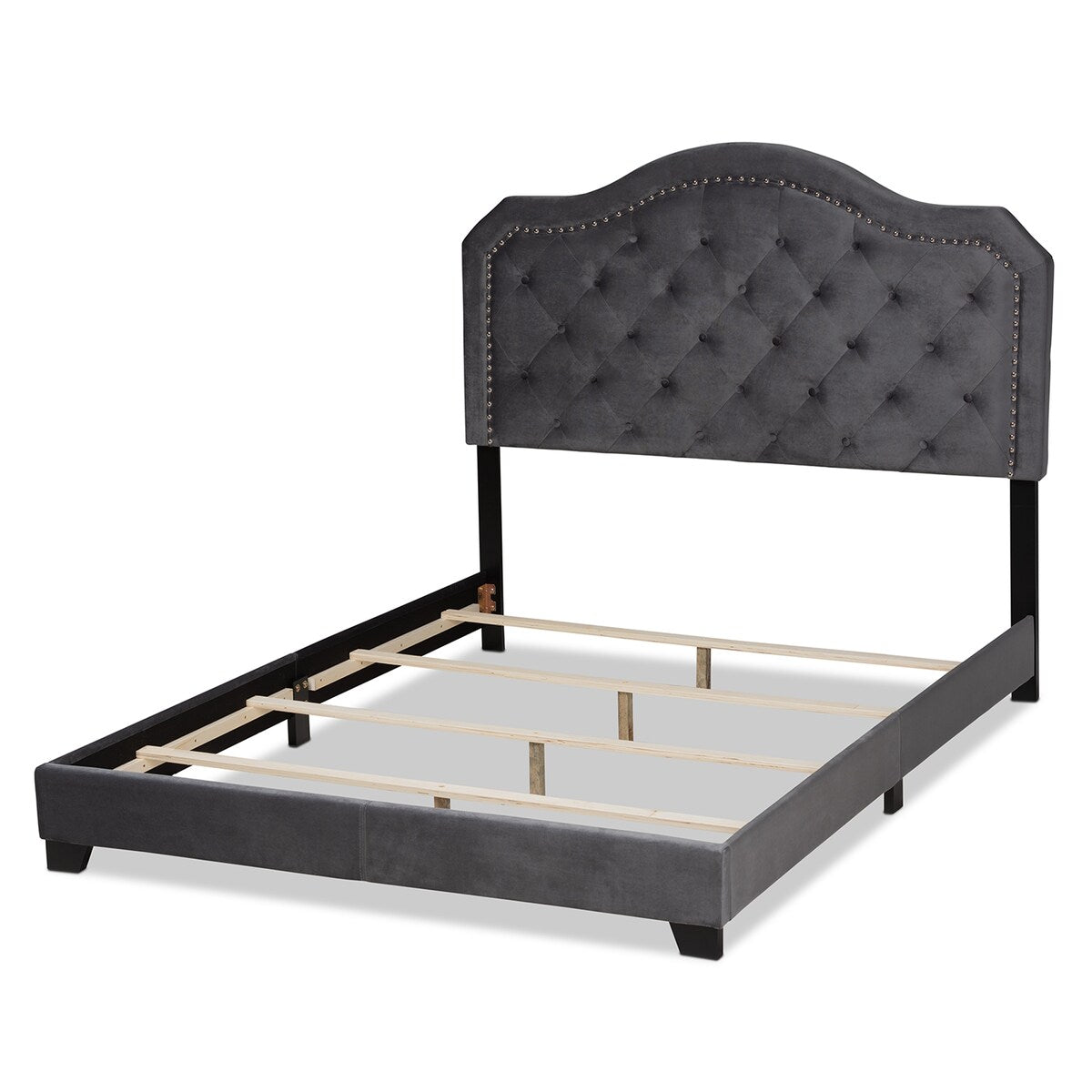 Cielle French Bohemian Antique White Oak Finished Wood Queen Size Platform Bed Frame