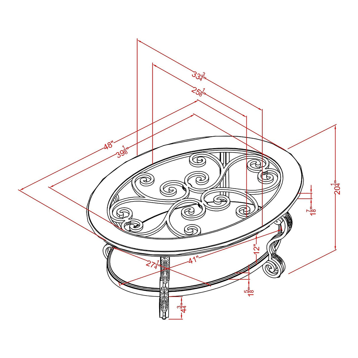 Cienna Traditional Brown Cherry 48-inch Glass Top 1-Shelf Coffee Table with Scrolled Metalwork