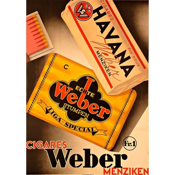 Cigares Weber-VINAPP121000 Print 13.25"x9.25" by Vintage Apple Collection