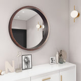 Circle Mirror with Wood Frame - Brown