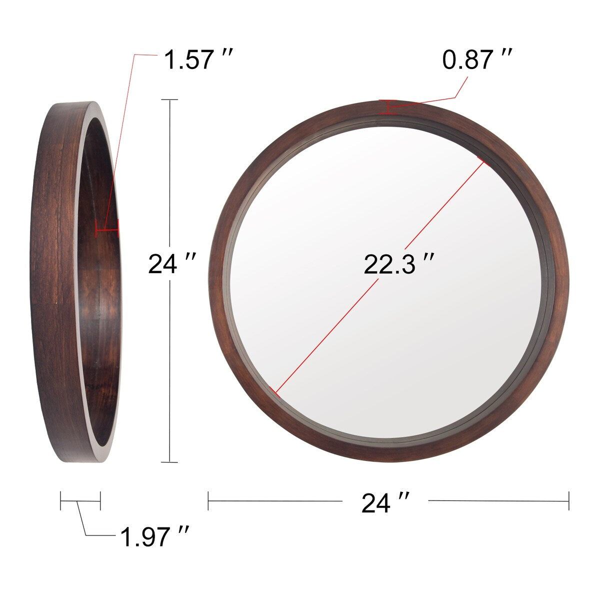Circle Mirror with Wood Frame - Brown