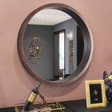 Circle Mirror with Wood Frame - Brown