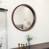 Circle Mirror with Wood Frame - Brown