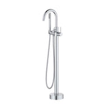 Circular Single Handle Floor Mounted Freestanding Tub Filler With Hand Shower