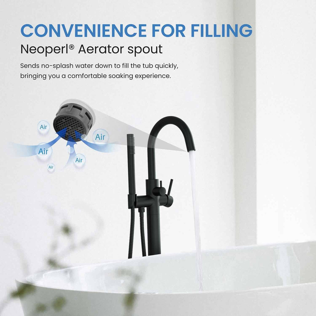Circular Single Handle Floor Mounted Freestanding Tub Filler With Hand Shower