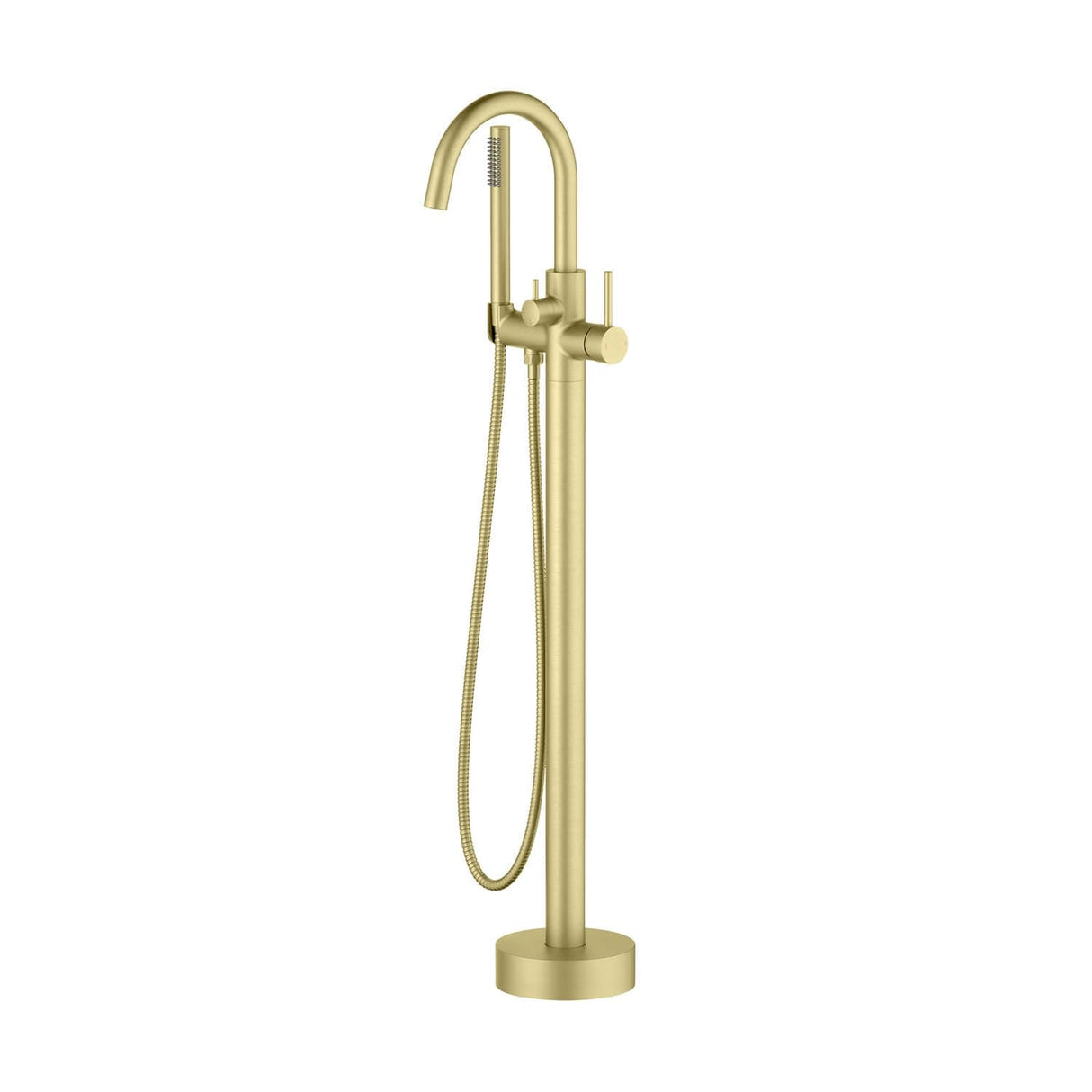 Circular Single Handle Floor Mounted Freestanding Tub Filler With Hand Shower