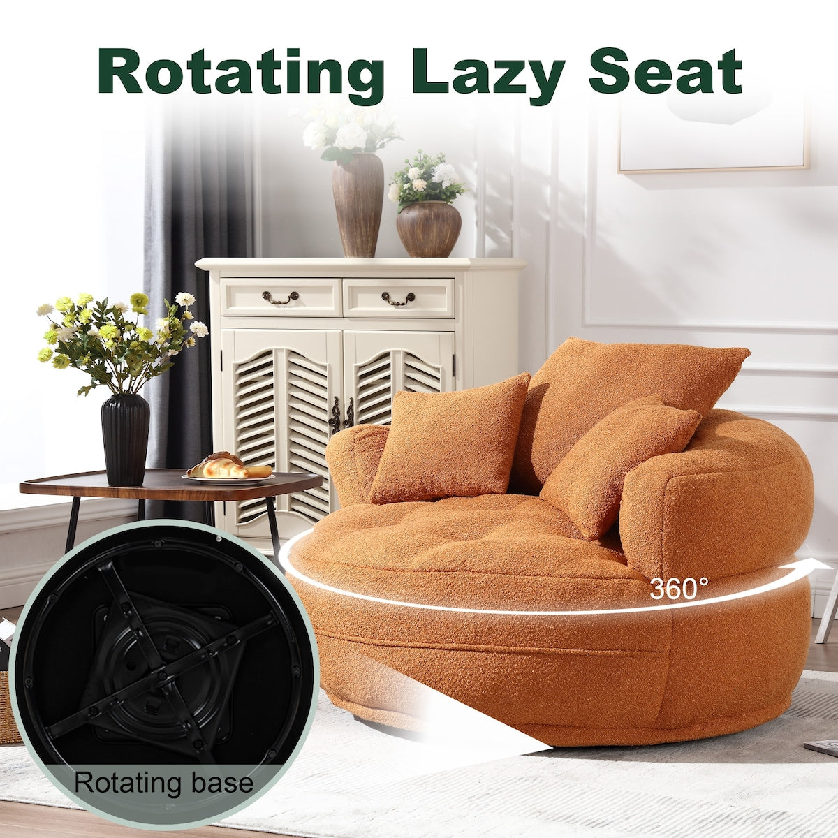 Circular wide living room fabric sofa, balcony swivel sofa chair
