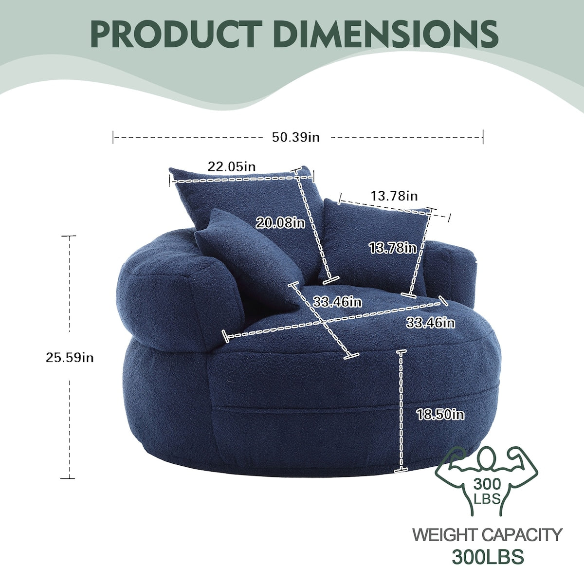 Circular wide living room fabric sofa, balcony swivel sofa chair