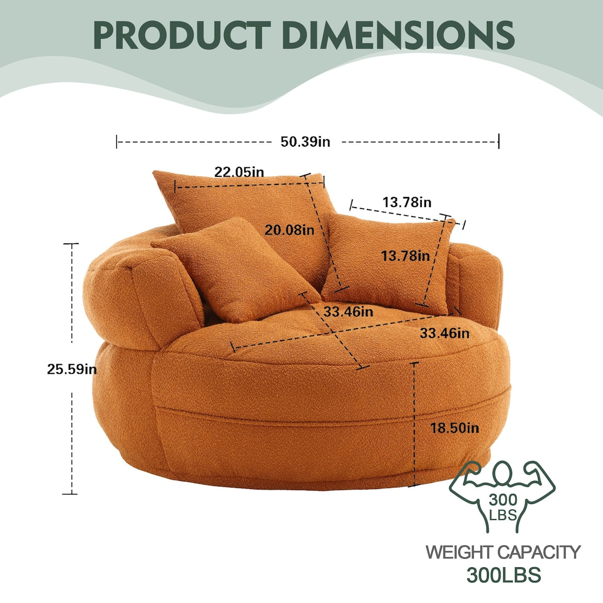 Circular wide living room fabric sofa, balcony swivel sofa chair