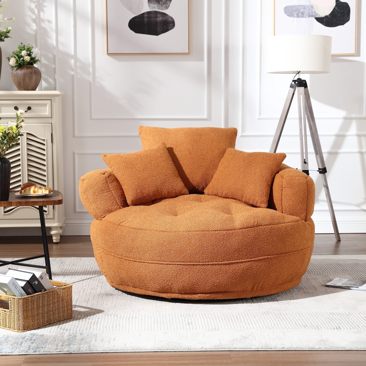 Circular wide living room fabric sofa, balcony swivel sofa chair