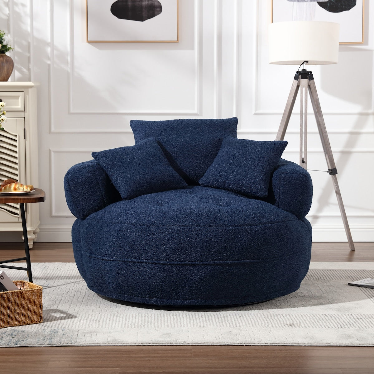 Circular wide living room fabric sofa, balcony swivel sofa chair