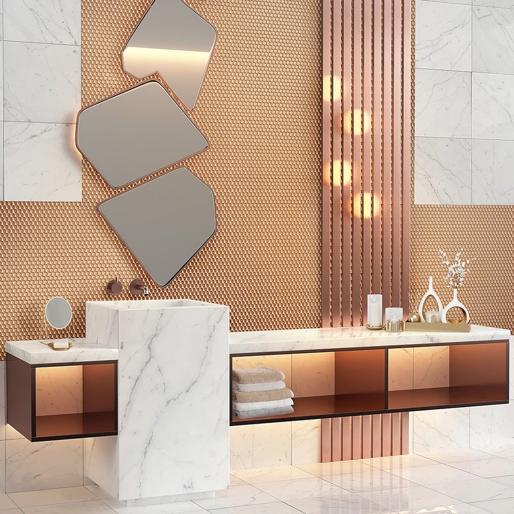 Cirkel 11.46 in. x 12.4 in. Matte Gold Porcelain Mosaic Wall and Floor Tile (9.87 sq. ft./case) (10-pack)