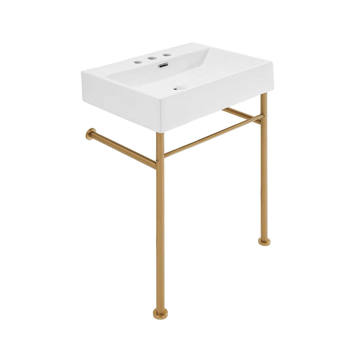 Claire 24" Console Sink White Basin Brushed Gold Legs With 8" Widespread Holes - 24" x 16" x 35"