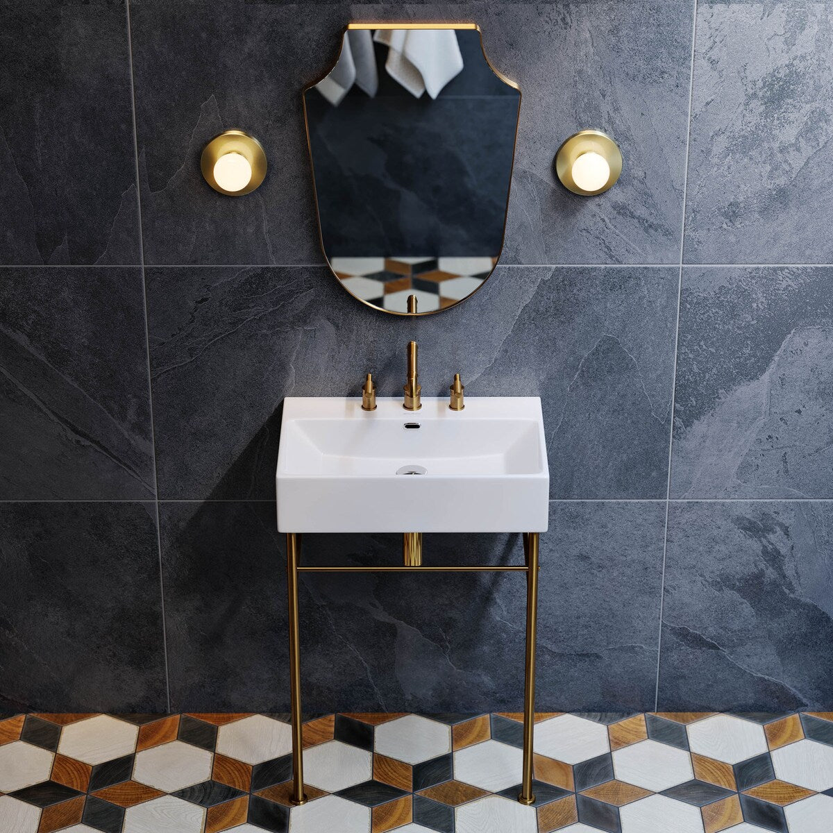 Claire 24" Console Sink White Basin Brushed Gold Legs With 8" Widespread Holes - 24" x 16" x 35"