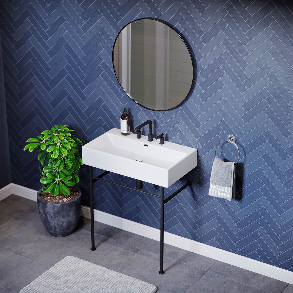 Claire 30" Console Sink White Basin Black Legs With 8" Widespread Holes - 30" x 16" x 35"