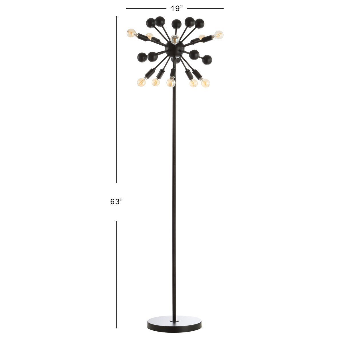 Clara 10-Light 63" Modern Sputnik Metal LED Floor Lamp, Black by JONATHAN Y - 63" H x 19" W x 19" D