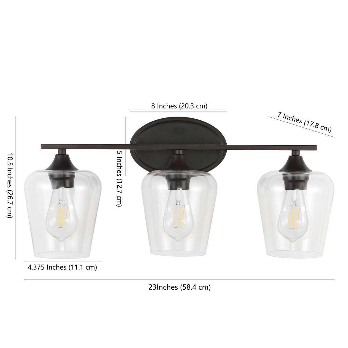 Clara Iron/Seeded Glass Cottage Rustic LED Vanity Light, by JONATHAN Y