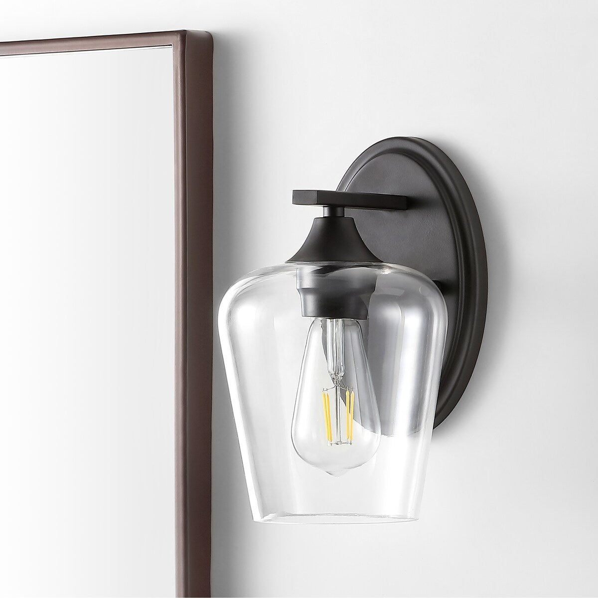 Clara Iron/Seeded Glass Cottage Rustic LED Vanity Light, by JONATHAN Y