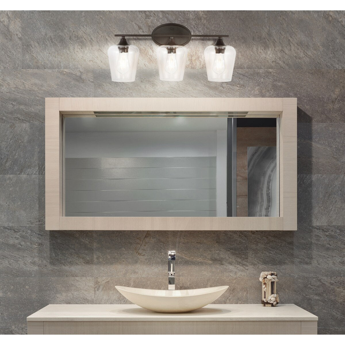 Clara Iron/Seeded Glass Cottage Rustic LED Vanity Light, by JONATHAN Y