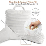 Clara Clark Cut Plush Striped Reading Pillow - Back Support Shredded Memory Foam Bed Rest Pillow with Arms