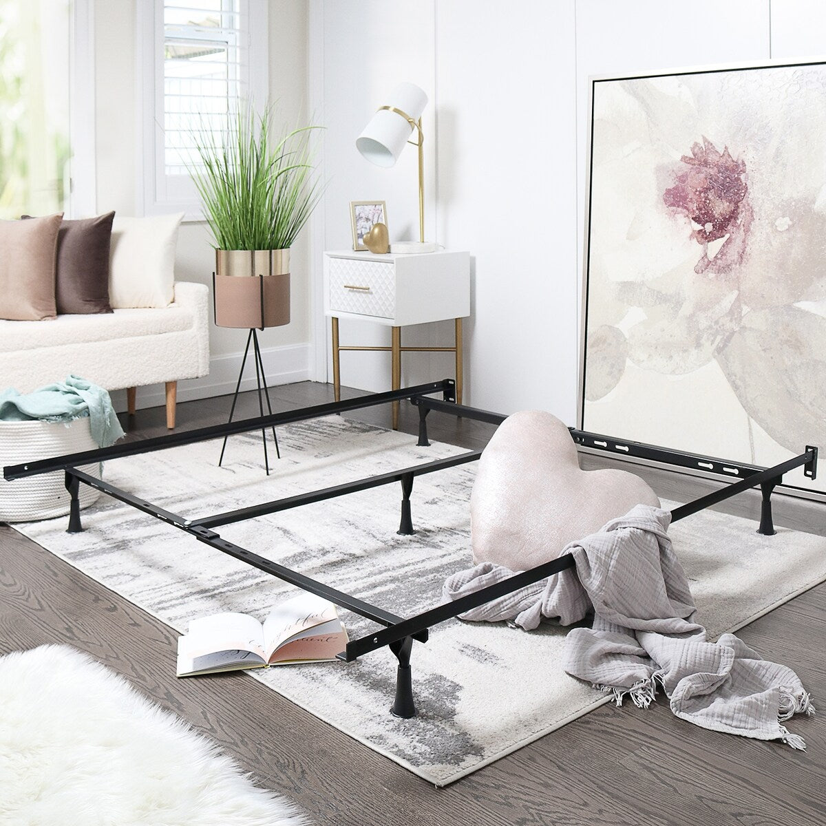 Clara Clark Expandable 5-Leg Support Metal Bed Frame - Queen, Full, Twin