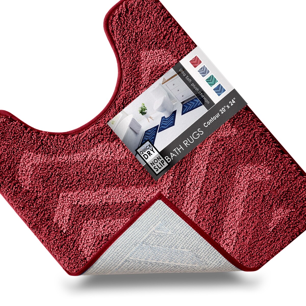 Clara Clark Non Slip Shaggy Bath Rug Set - Chevron Design Ultra Soft Bathroom Mat