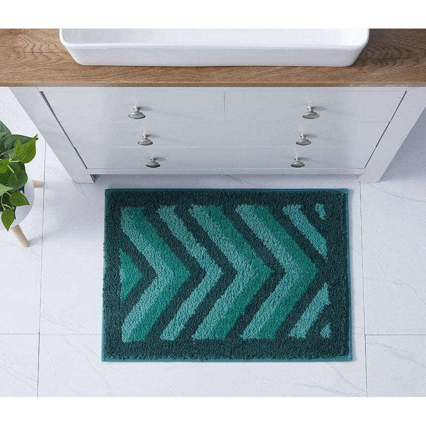 Clara Clark Non Slip Shaggy Bath Rug Set - Chevron Design Ultra Soft Bathroom Mat
