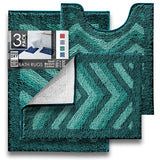 Clara Clark Non Slip Shaggy Bath Rug Set - Chevron Design Ultra Soft Bathroom Mat