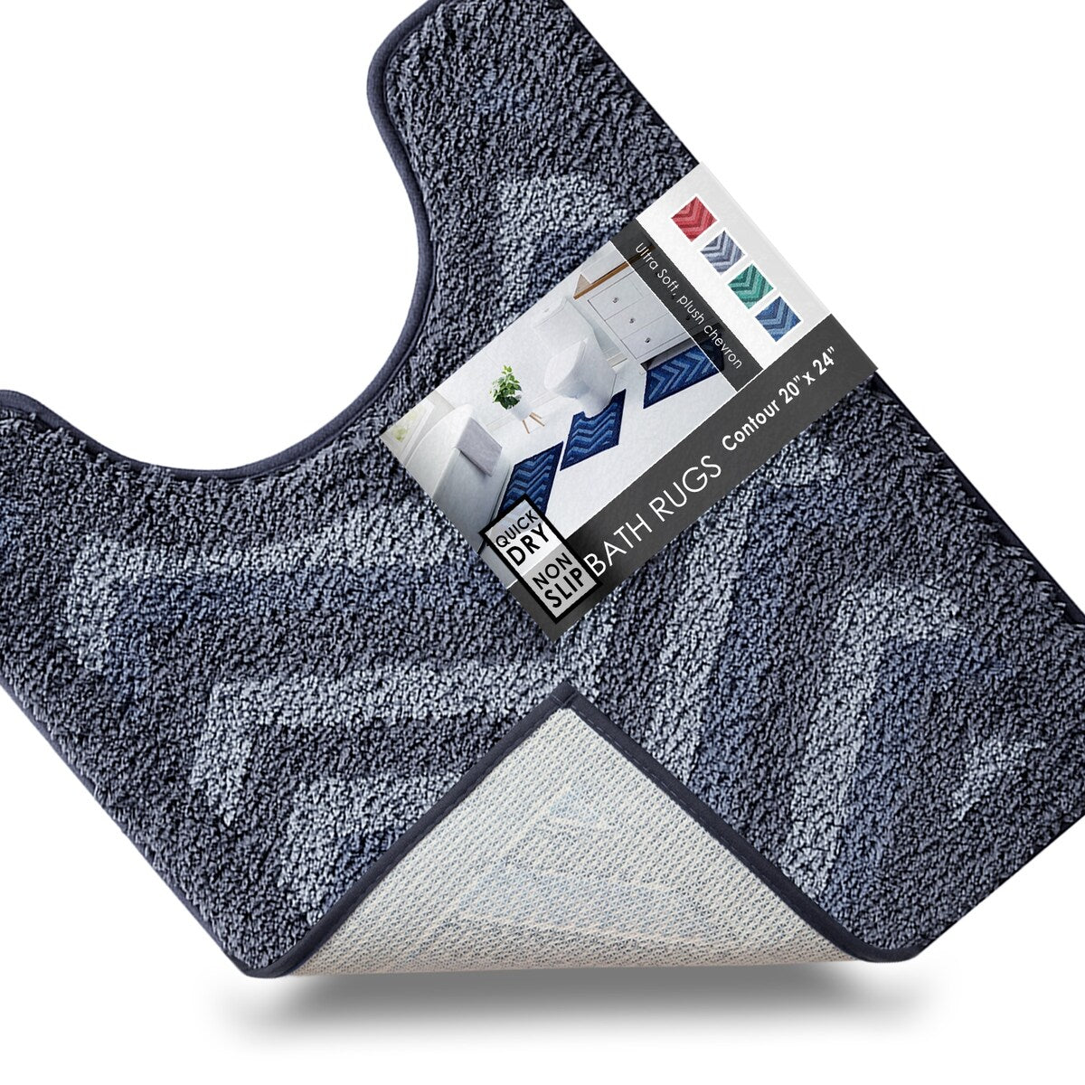 Clara Clark Non Slip Shaggy Bath Rug Set - Chevron Design Ultra Soft Bathroom Mat