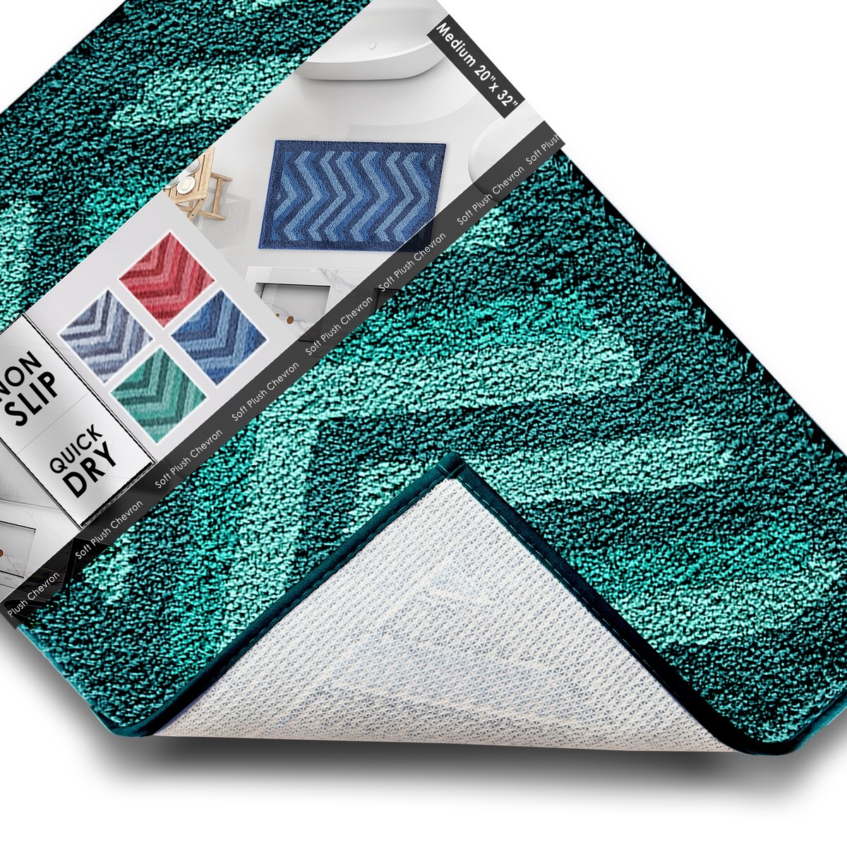 Clara Clark Non Slip Shaggy Bath Rug Set - Chevron Design Ultra Soft Bathroom Mat