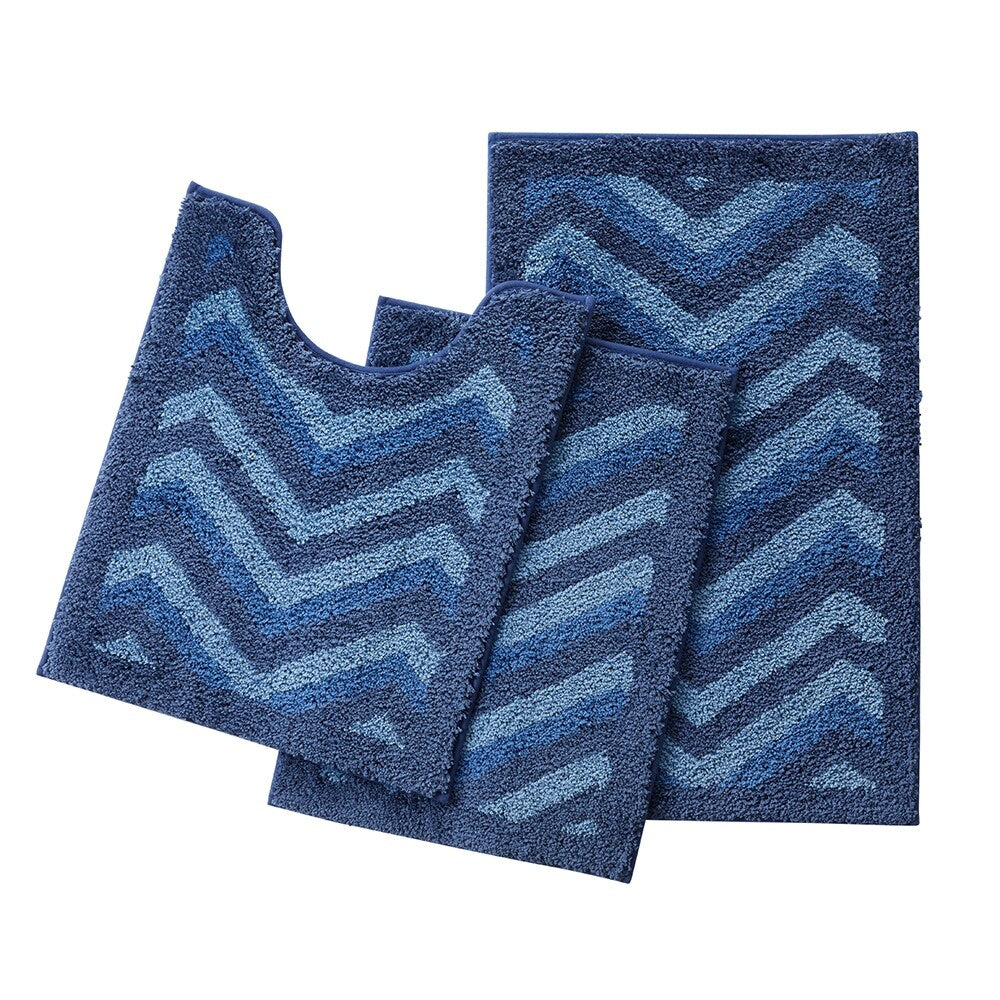 Clara Clark Non Slip Shaggy Bath Rug Set - Chevron Design Ultra Soft Bathroom Mat