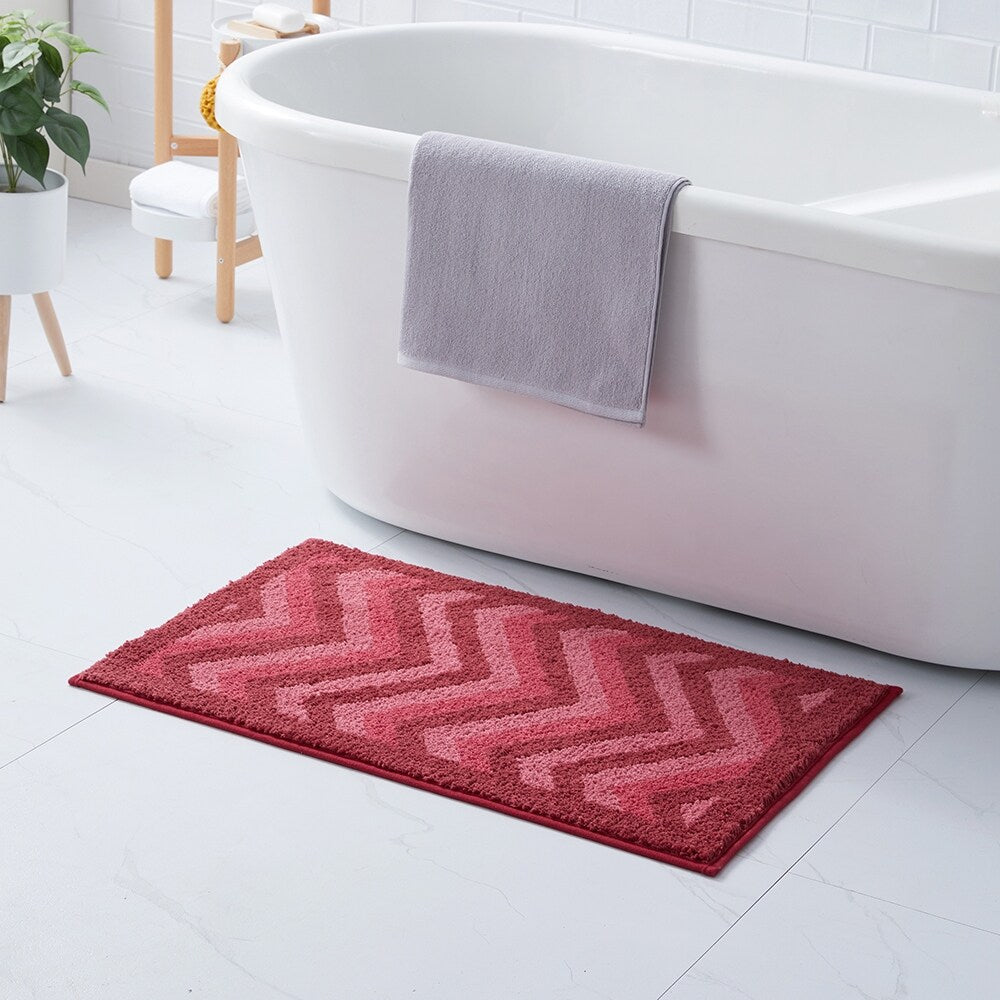 Clara Clark Non Slip Shaggy Bath Rug Set - Chevron Design Ultra Soft Bathroom Mat