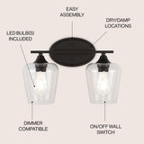 Clara Iron/Seeded Glass Cottage Rustic LED Vanity Light, by JONATHAN Y