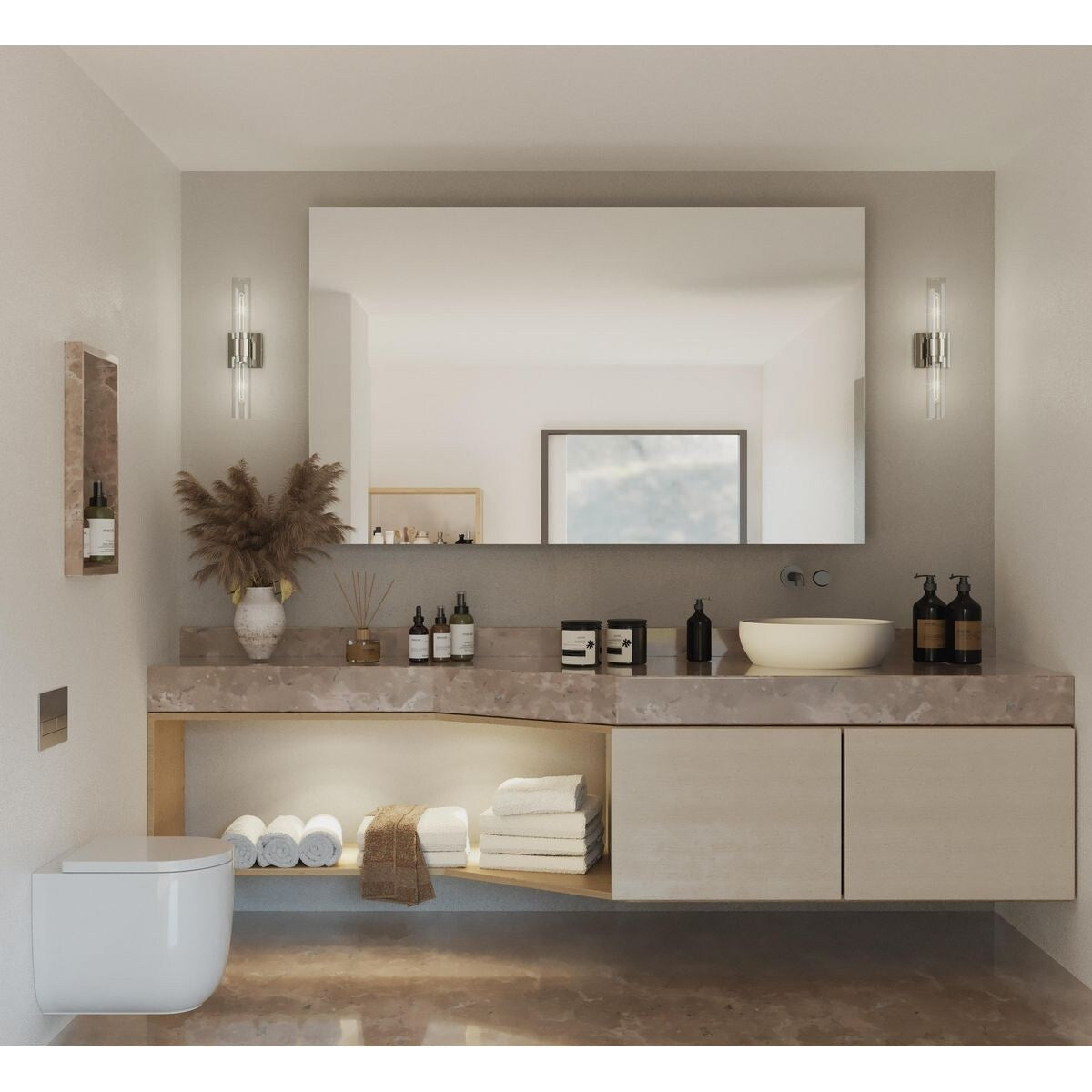 Clarion Collection Two-Light Brushed Nickel and Clear Glass Modern Style Bath Vanity Wall Light - 20.37 in x 4 in x 5 in