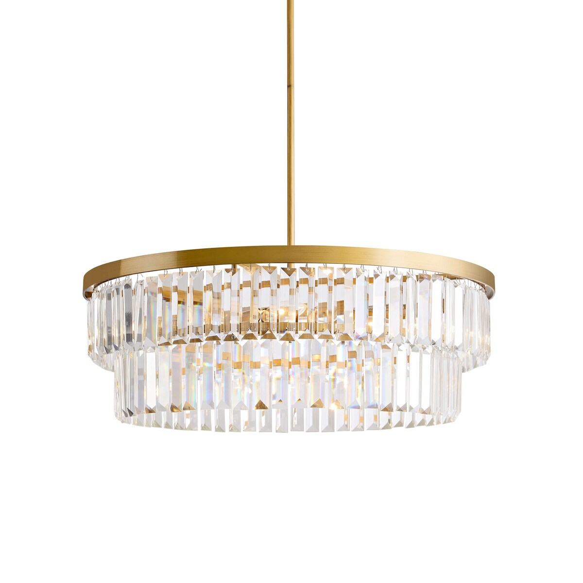 Clarisa 6-light Glam Crystal Glass Prism Drum Tiered Chandelier - Brushed Brass