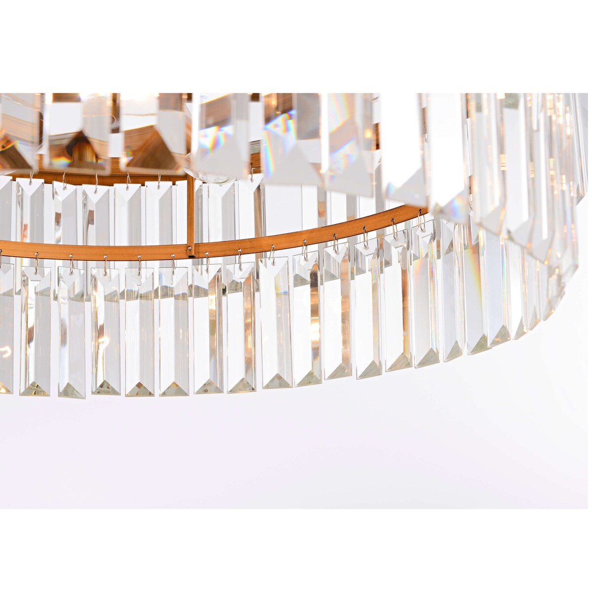 Clarisa 6-light Glam Crystal Glass Prism Drum Tiered Chandelier - Brushed Brass